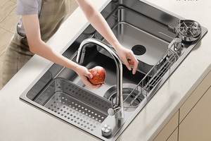 Ensemble d'évier de cuisine domestique en acier inoxydable SUS304 monobloc gris bronze avec cuve de lavage nano grain de riz - Product Image 2