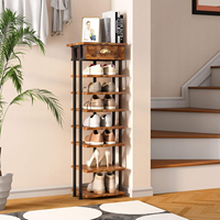 Meuble à chaussures vertical en bois à 8 niveaux avec tiroir pour entrée et couloir