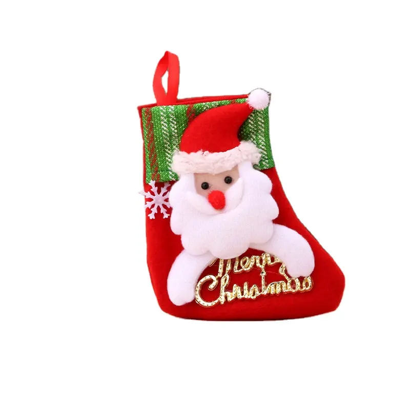 Mini calze di natale di natale personaggio 3D peluche babbo natale, pupazzo di neve, renna, orso, calza rossa sfusa piccola decorazione dell'albero di natale