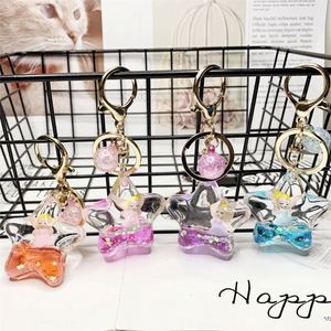 Acrylic Flower fairy Liquid Keychain with Oil Cartoon Girl Heart <b>Star</b> Fashion Keychain Bag Accessory Pendant Car Keyring - Product Image 1
