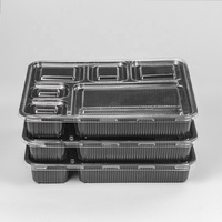 Conteneur alimentaire jetable en plastique noir PP, vente en gros d'usine, boîte à emporter pratique à 6 compartiments pour fruits et collations