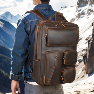 Nuovo Arrivo <span class=keywords><strong>Zaino</strong></span> da <span class=keywords><strong>Viaggio</strong></span> <span class=keywords><strong>Vintage</strong></span> in Vera Pelle Crazy Horse Pieno Fiore di Produzione Propria per Laptop - Product Image 2