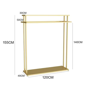 Espositore Combinato Dorato per <span class=keywords><strong>Negozi</strong></span> <span class=keywords><strong>di</strong></span> <span class=keywords><strong>Abbigliamento</strong></span> Maschile e Femminile, Appendiabiti e Scaffale Autoportante - Product Image 5