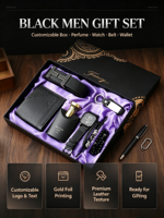 Coffret Cadeau Luxe Homme : Portefeuille, Ceinture, Montre, Parfum, Porte-clés, Bracelet (6 pièces) – Personnalisation Logo, Marquage à Chaud, Boîte Cadeau d'Entreprise