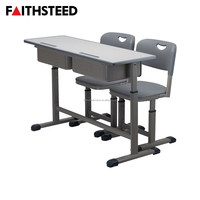 Ensemble bureau et chaise double gris pour étudiants, table d'étude réglable en hauteur pour deux étudiants avec chaises confortables
