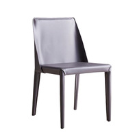 Chaise de salle à manger en cuir avec dossier, style nordique moderne, luxe léger, structure métallique, pour la maison, les restaurants, les cafés et les bureaux.