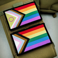 Promotion progrès fier arc-en-ciel drapeau tissage marque Patch personnalisé drapeau Gay patchs
