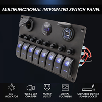 Panneau de commutation à bascule LED 8 gangues avec disjoncteurs, port USB, voltmètre, prise allume-cigare, tableau électrique pour bateau 12V-24V