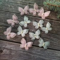 Accessoire coréen DIY fait main, applique papillon 3D en organza à double perle, à coudre pour vêtements et chapeaux d'enfants