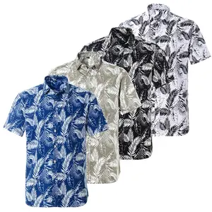 Fabrika tedarikçisi özel 100% pamuk moda nefes baskı hawaii baskı kısa kollu çiçek gömlek erkekler için
