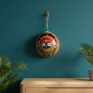 Décoration murale artisanale en coquille de noix de coco Lord Jagannath, design Art Déco traditionnel de l'Odisha, pour salon et décoration intérieure - Product Image 1