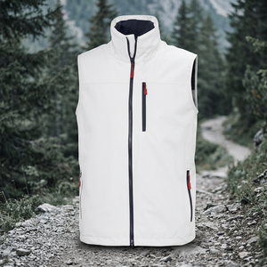 <b>Men's</b> <b>White</b> Stand Collar <b>Vest</b> Zipper Closure Windproof Sporty Outer Wear 100% Polyester Winter Solid Color - Product Image 5