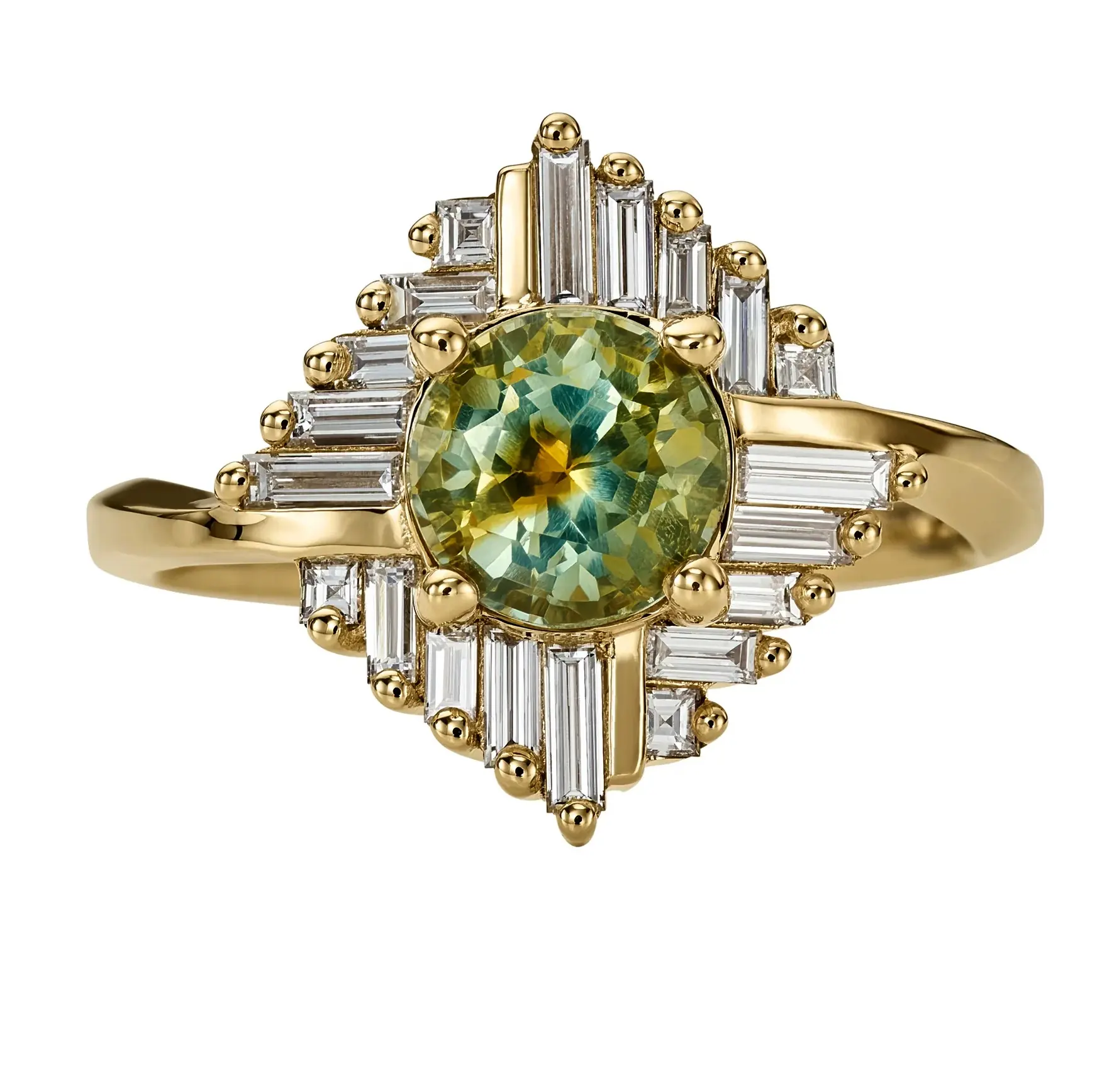 Milskye artístico fino clásico vintage moda 18K chapado en oro 925 Plata oasis zafiro y baguette diamante anillo de compromiso