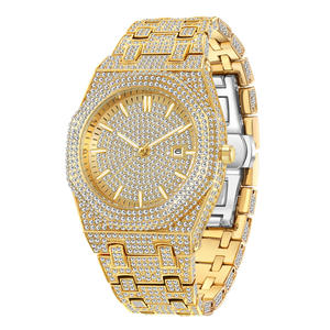 Montre punk pour homme en or glacé 2025 - Hip-hop, étanche, fonction date, entièrement sertie de diamants, montre-bracelet à quartz tendance - Product Image 4