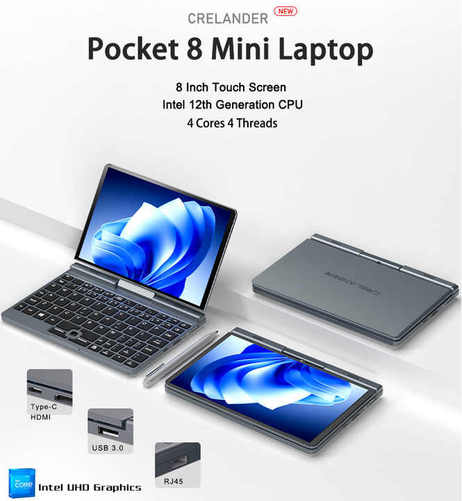 クレランダー8インチポケットラップトップタッチスクリーン12GBDDR5360 