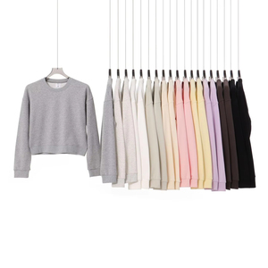 <span class=keywords><strong>Pull</strong></span> court poids lourd 330GSM France Terry col rond goutte épaule haut offres DTF DTG imprimer sweat court <span class=keywords><strong>femme</strong></span> - Product Image 1