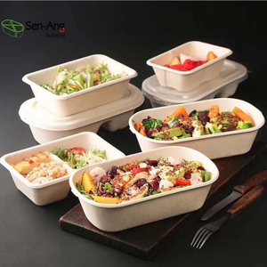 Senang01 Novedad: Caja de almuerzo de pulpa de caña de azúcar con compartimentos para comida para llevar, con tapa y diseño de plato de papel - Product Image 1
