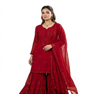Salwar Kameez Verde Bordado, Vestido Tradicional Indio para Mujer, Tela GEORGETTE, Traje para Bodas y Fiestas, FATEMA FASHION - Product Image 1