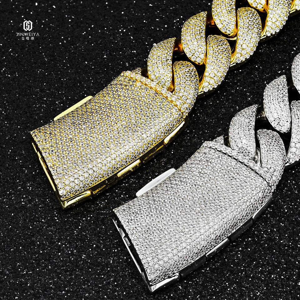 18mm Wide Iced Out Hip Hop Cuban Link Chain VVS Mossanite 925 Sterling ...