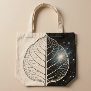 Custom Logo Hand-Held Canvas Shopping Bag Single-Shoulder Student Cotton Bag with Leaf Printing <b>Blank</b> Design - Product Image 1