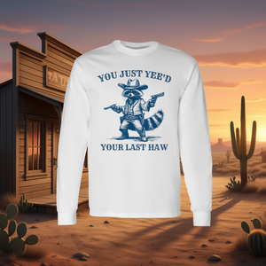 Camiseta de manga larga vintage You Just Yee'd Your Last Haw Cowboy Raccoon - Product Image 3