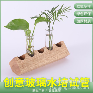 Seeking Excellence Glass Hydroponic Test Tube Vase Wooden Rack For Pothos Plant Desktop Ornament - Product Image 1