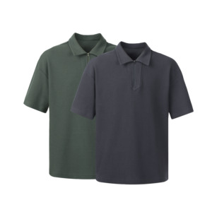 Camiseta de Manga Corta Tipo Waffle de 230g para Hombre, Media Cremallera, Cuello de Color Sólido, Holgada, Transpirable, Antiarrugas, ODM - Product Image 1