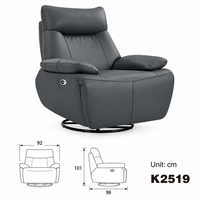 Fauteuil inclinable électrique moderne pivotant à 360° avec appui-tête réglable, revêtement en tissu premium et dossier rembourré