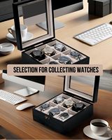 Boîte à montres en bois pour hommes et femmes avec couvercle en verre, boîte de rangement pour montres en bois avec 6 emplacements, organisateur de montres
