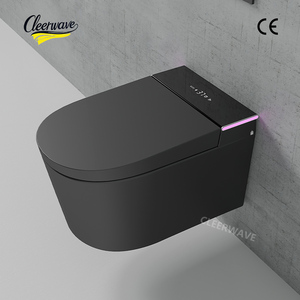 Modern Black Wall-Hung Smart Toilet Remote Control Seat Heating P-trap Ceramic Intelligent Bidet Commode for Hotels Apartments H - Product Image 1