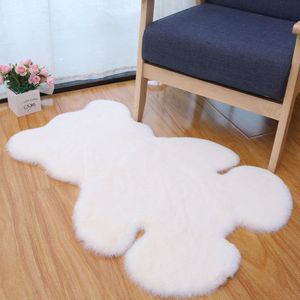 <b>Bear</b> Shape Plush Rug Grayish <b>Pink</b> Faux Fur Floor Mat For Bedroom Kids Room Cushioned Decorative Carpet - Product Image 2