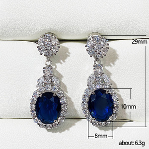 Pendientes de cristal azul zafiro ovalados para mujer, minimalistas, elegantes, accesorios de moda para uso diario - Product Image 5