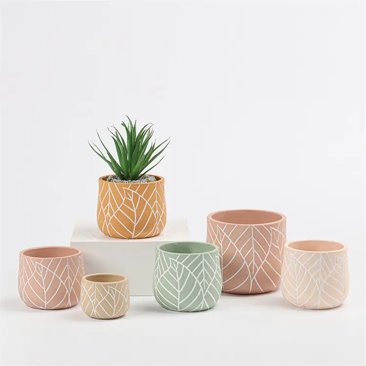 Design personalizzato all'ingrosso giardino carino fiore rosa pianta succulenta macetas cemento terracotta piccoli vasi di argilla vaso per fioriera bonsai