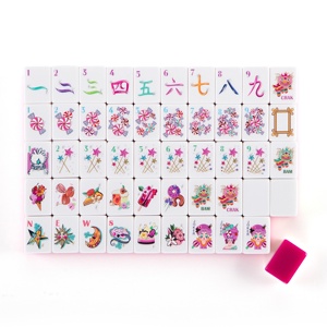 Ensemble de mahjong américain rose bonbon de luxe 160 pièces |   Tuiles acryliques fantaisie étoiles et friandises, idéales pour les cadeaux et les soirées jeux - Product Image 4