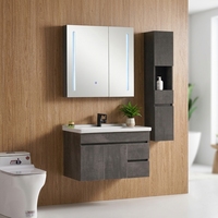 Meuble-lavabo mural moderne avec miroir LED et vasque en céramique – Conception durable et résistante à l'eau