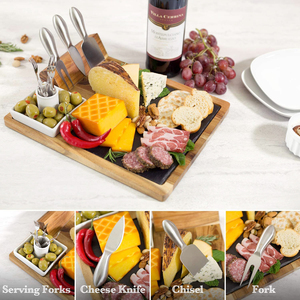 Nouvel ensemble de planches <span class=keywords><strong>à</strong></span> <span class=keywords><strong>fromage</strong></span> en <span class=keywords><strong>ardoise</strong></span> OEM, 10 pièces, comprenant 4 outils <span class=keywords><strong>à</strong></span> <span class=keywords><strong>fromage</strong></span> en acier inoxydable, plateau de service en acacia de qualité supérieure avec planche en <span class=keywords><strong>ardoise</strong></span> - Product Image 6