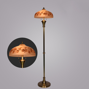 Hand Painted Glass Shade Floor Lamp Vintage Brass <b>Standing</b> Lamp E27 Dual Pull Chain Home Hotel Decor - Product Image 3