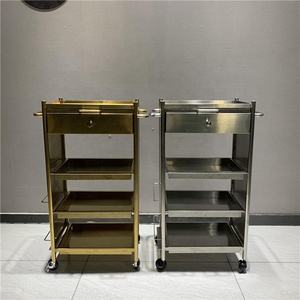 Bestseller Portable Foldable 4-Wheel Heavy-Duty Barber Shop Tool Cabinet Hot Dyeing Trolley Golden Stainless Steel Beauty Salon - Product Image 2