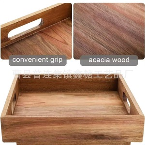 Acacia Wood Square Tray Natural Color Varnished Finish Storage Tray For <b>Kitchen</b> Bathroom Bedroom - Product Image 1