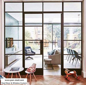 Puertas Batientes Residenciales de Acero con Rotura de Puente Térmico, Marco Delgado y Cierre Multipunto Silencioso con Vidrio Decorativo para Entradas de Casas Modernas - Product Image 1