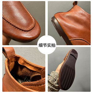 Men's Brown Leather Ankle <b>Boots</b> Flat Heel Front Laces Solid Color <b>Work</b> Shoes Adult Size Available - Product Image 4