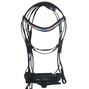 Calidad garantizada ADIBA OVERSEAS cuero negro caballo brida Multicolor cristal frente banda suave acolchado nariz ajustable caballo - Product Image 1