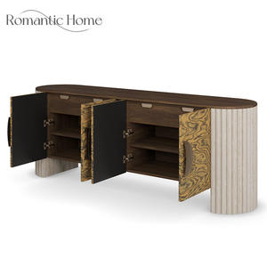 Meuble TV de luxe moderne en bois massif avec portes de placard à grain prononcé et pieds sculpturaux, console multimédia design pour villas - Product Image 5