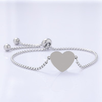 Bracelet Cœur Personnalisé Gravé en Gros, Bracelet en Acier Inoxydable Plaqué Sous Vide, Chaîne en Forme de Cœur pour Couples