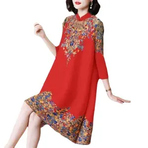 National style retro improved cheongsam dress New 2023 spring and summer temperament middle-aged mom plus size dress