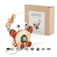 Jouet en bois Montessori en forme de crabe à tirer pour les tout-petits, labyrinthe de perles et hochet éducatif, jouet de marche éducatif en bois