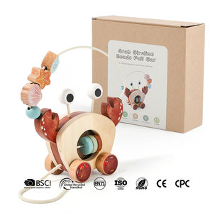 Jouet en bois Montessori en forme <span class=keywords><strong>de</strong></span> crabe à tirer pour les tout-petits, <span class=keywords><strong>labyrinthe</strong></span> <span class=keywords><strong>de</strong></span> perles et hochet éducatif, jouet <span class=keywords><strong>de</strong></span> marche éducatif en bois - Product Image 1