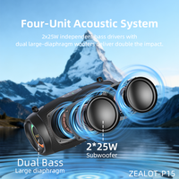 Enceinte portable ZEALOT P15 50W, enceinte sans fil étanche IPX6 avec 2 caissons de basses, lumière RGB, TWS, carte TF/USB/AUX pour l'extérieur
