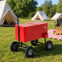 Promotion : Glacière extérieure étanche 80 litres avec rangement pour bouteilles de bière, chariot isotherme amovible et seau à glace à roulettes, vente en gros