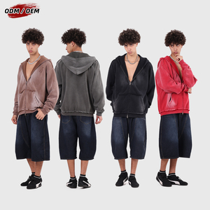 เสื้อฮู้ดซิป Highstreet Winter Monkey Wash Raw Hem ผ้าฟลีซ 400GSM ลายดิจิตอลแบบทำเก่า ทรงโอเวอร์ไซส์ ซิปคู่ สั่งทำพิเศษ - Product Image 1